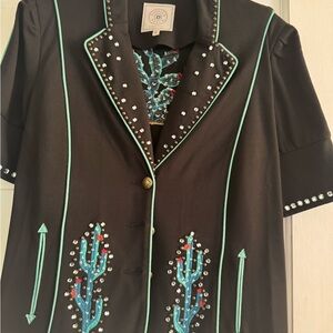 Double D Ranch Black Jacket with Turquoise and Red Embroidery